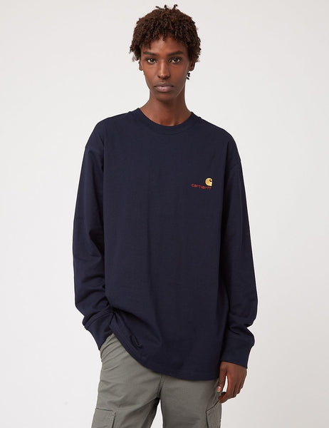 Carhartt WIP American Script Long Sleeve T Shirt Astro Navy I UE. URBAN EXCESS