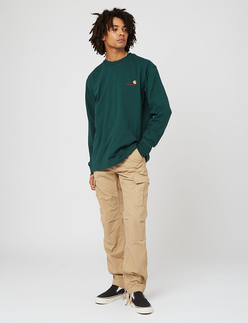 T-Shirt à Manche Longue Carhartt-WIP American Script - Hedge Green