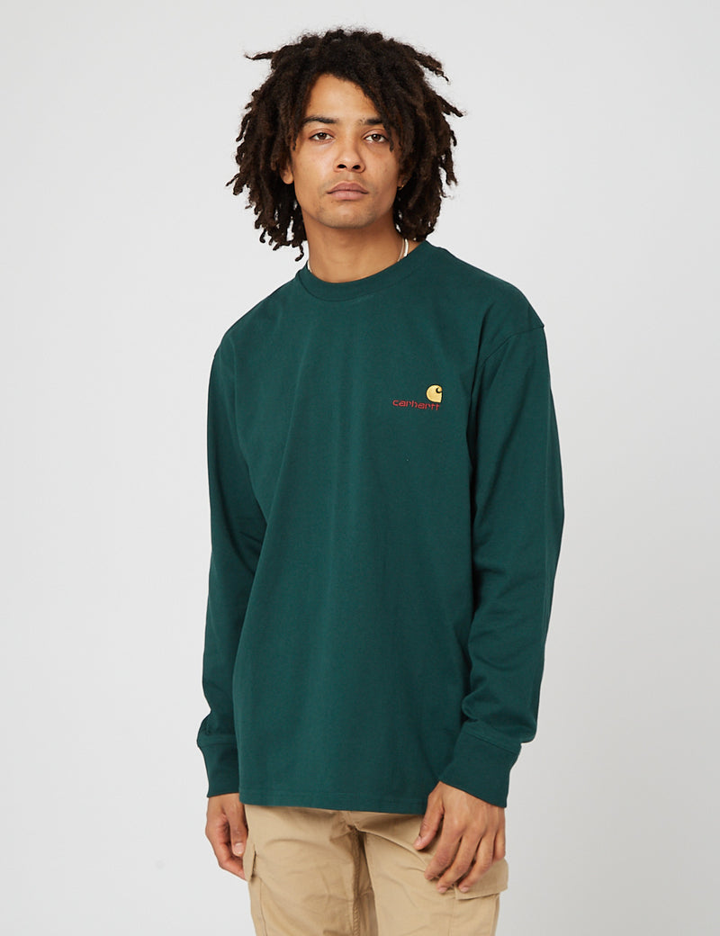 T-Shirt à Manche Longue Carhartt-WIP American Script - Hedge Green