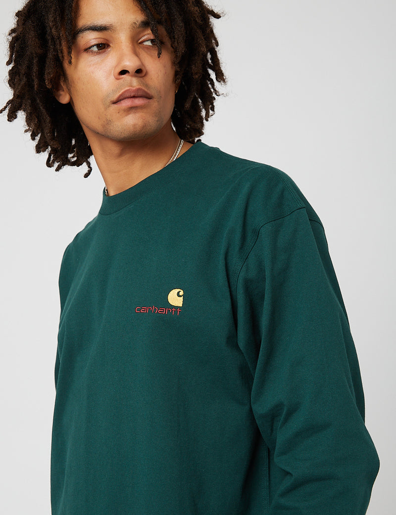 T-Shirt à Manche Longue Carhartt-WIP American Script - Hedge Green
