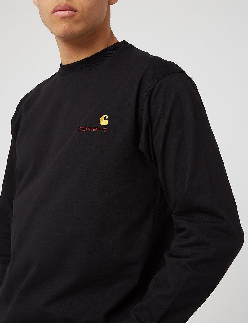 Carhartt-WIP 아메리칸 스크립트 긴팔 티셔츠 - 블랙