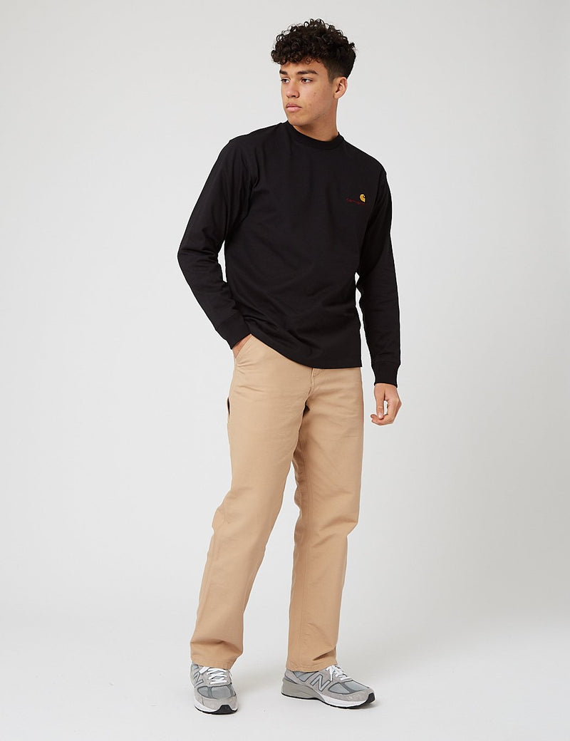 Carhartt-WIP 아메리칸 스크립트 긴팔 티셔츠 - 블랙