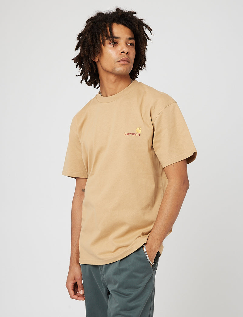 Carhartt-WIPアメリカンスクリプトTシャツ-ダスティハミルトンブラウン