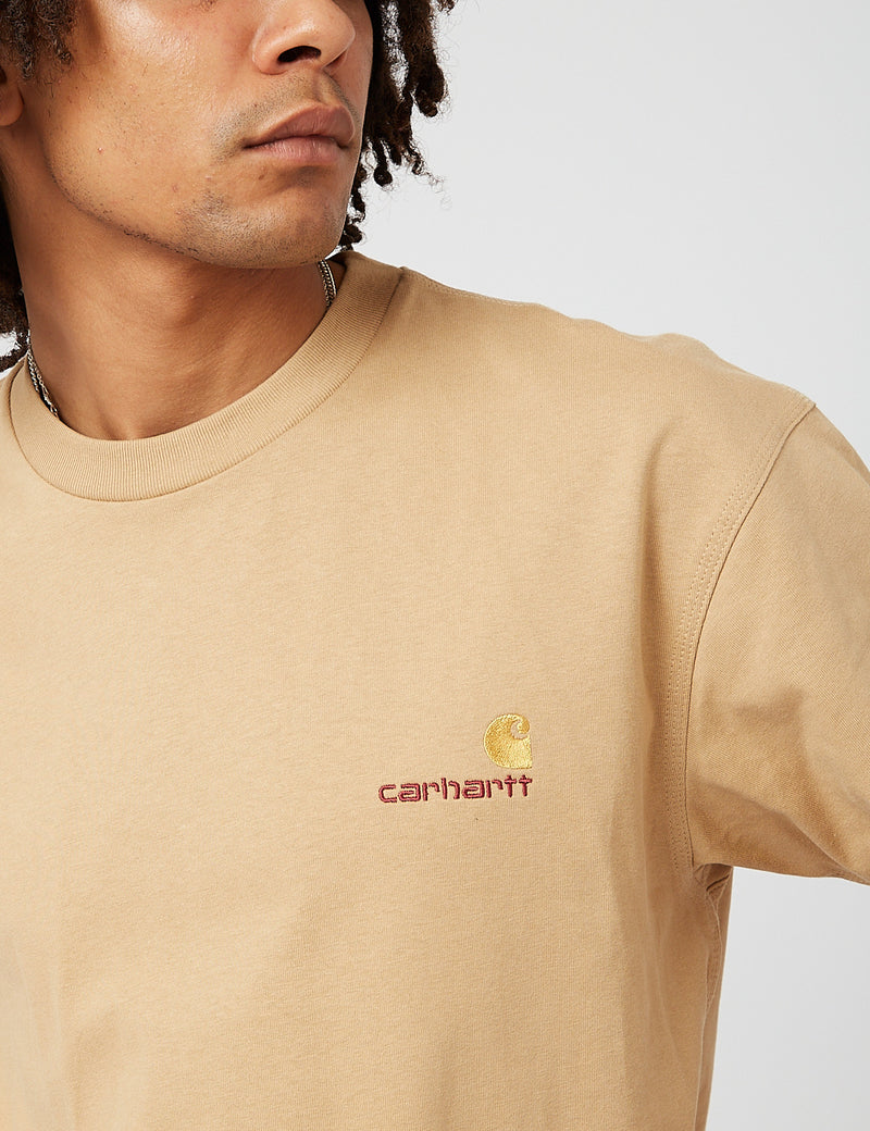 Carhartt-WIPアメリカンスクリプトTシャツ-ダスティハミルトンブラウン