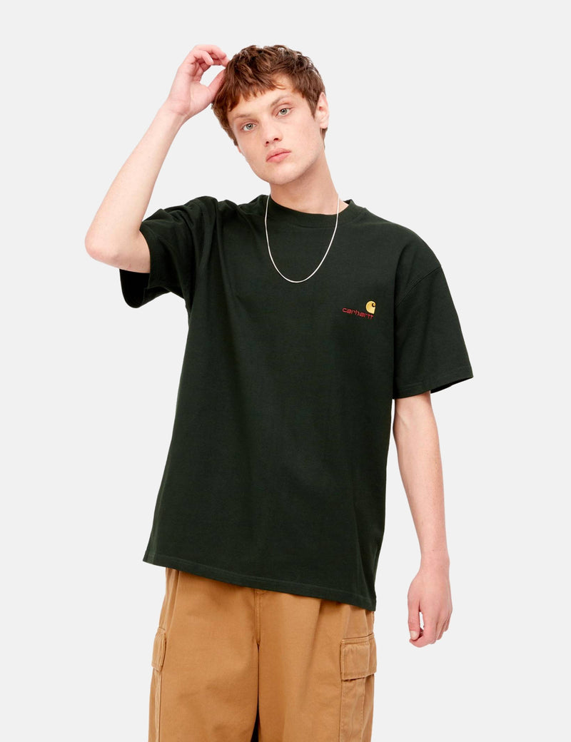 Carhartt-WIPアメリカンスクリプトTシャツ-ダークシダーグリーン