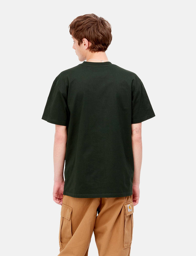 Carhartt-WIPアメリカンスクリプトTシャツ-ダークシダーグリーン