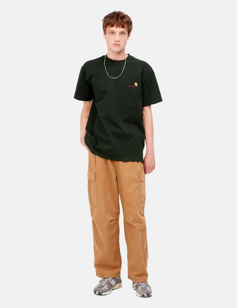 Carhartt-WIPアメリカンスクリプトTシャツ-ダークシダーグリーン