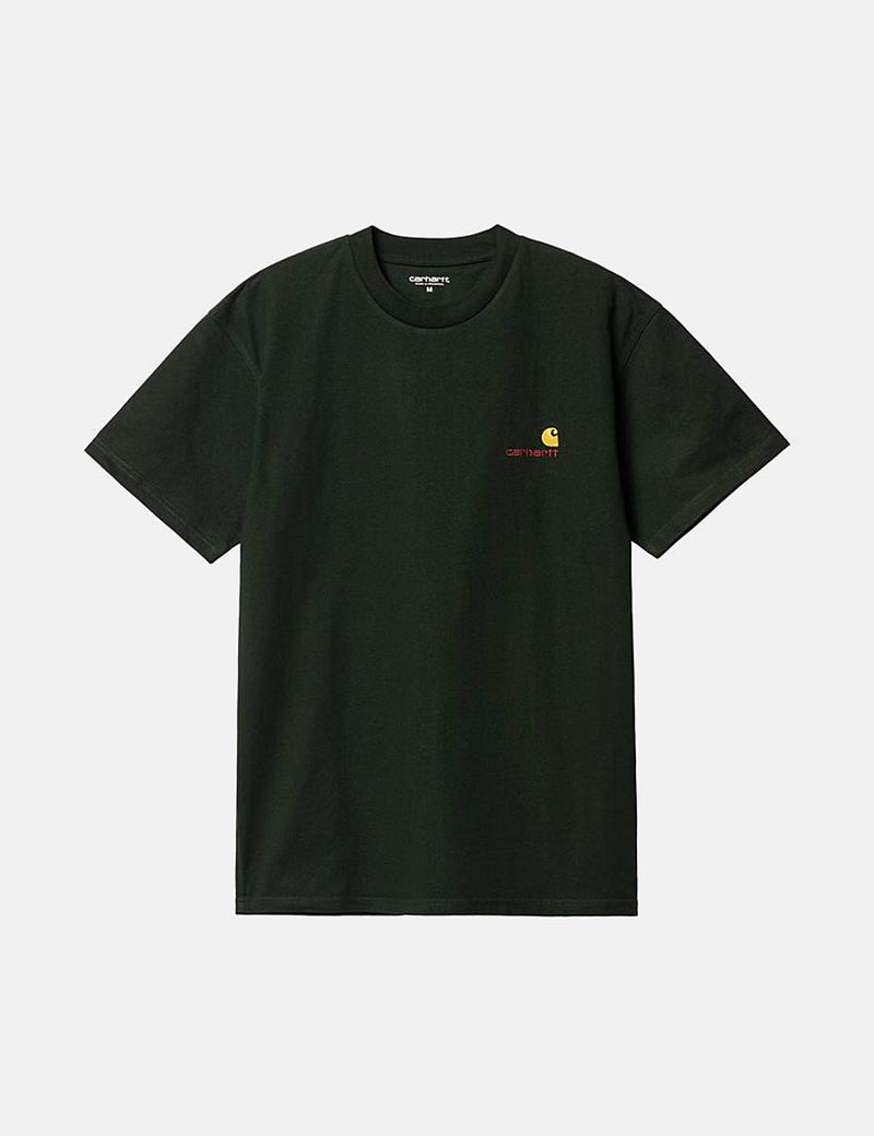 Carhartt-WIPアメリカンスクリプトTシャツ-ダークシダーグリーン