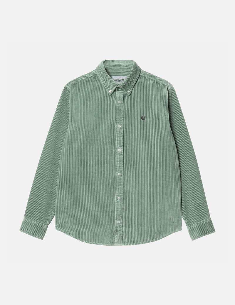 Carhartt-WIPマディソンコードシャツ-ミスティセージグリーン/ブラック