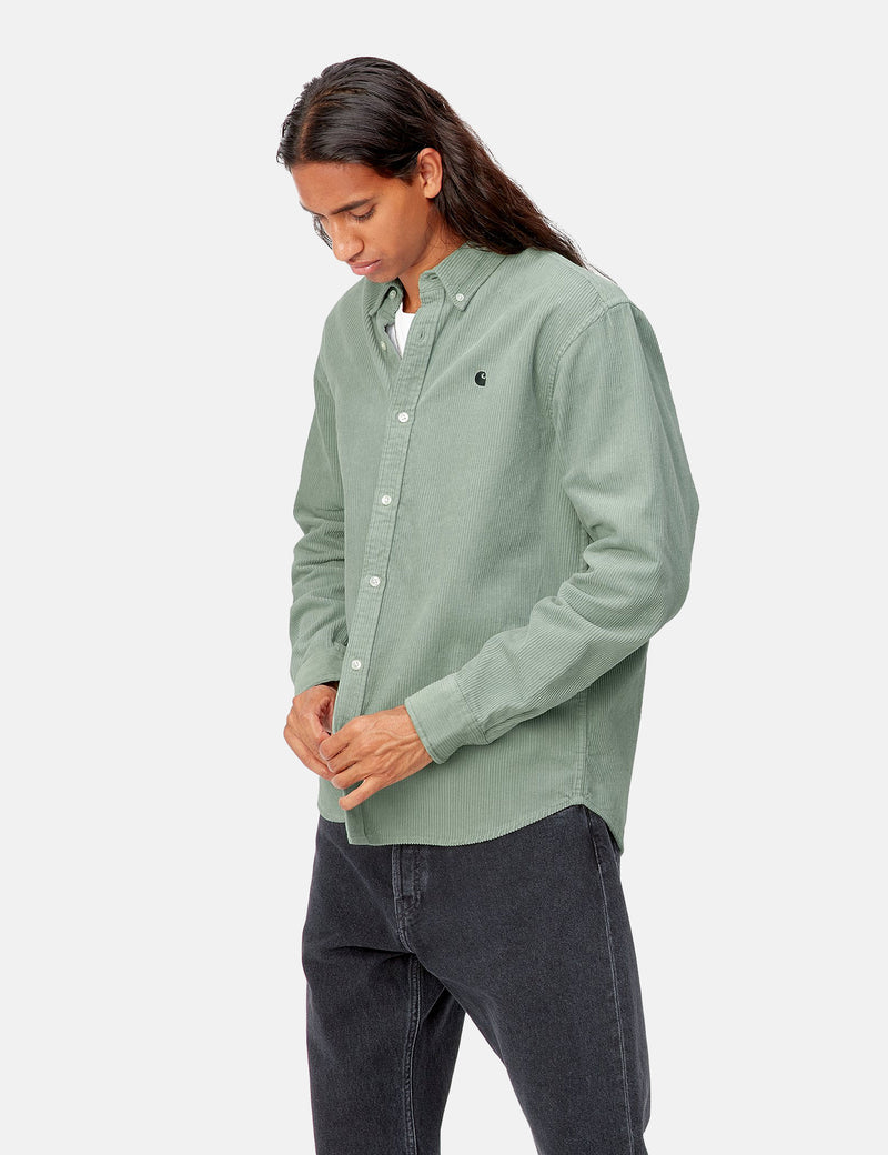 Carhartt-WIPマディソンコードシャツ-ミスティセージグリーン/ブラック