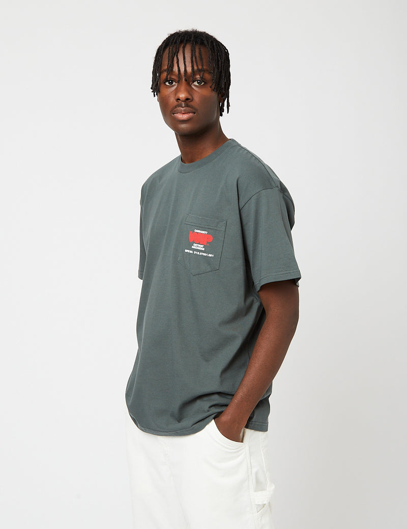 Carhartt-WIPワームロゴポケットTシャツ-ヘムロックグリーン
