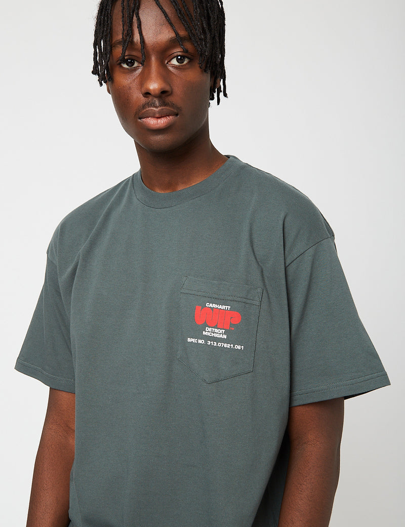 Carhartt-WIPワームロゴポケットTシャツ-ヘムロックグリーン