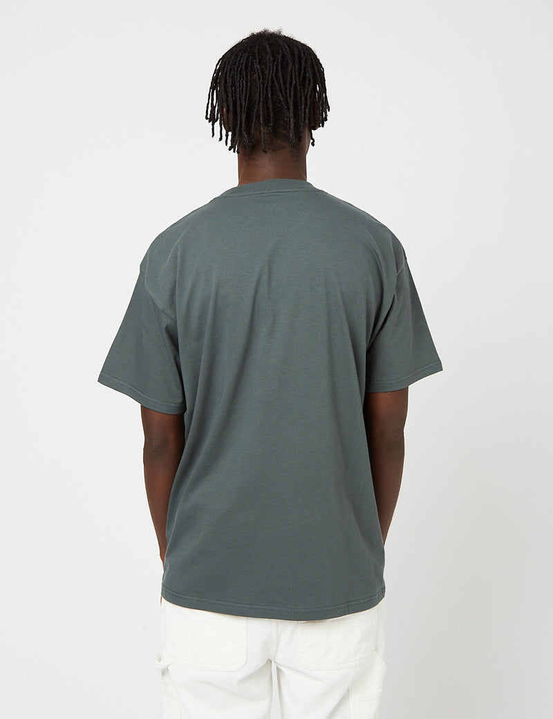 Carhartt-WIPワームロゴポケットTシャツ-ヘムロックグリーン