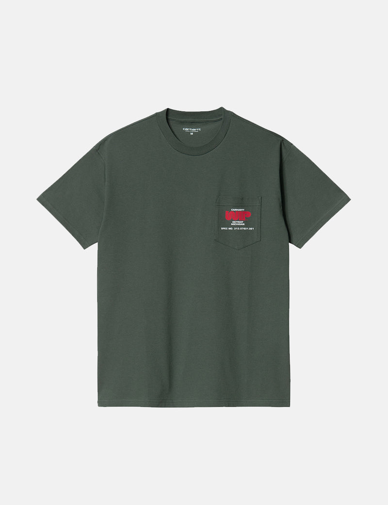 Carhartt-WIPワームロゴポケットTシャツ-ヘムロックグリーン