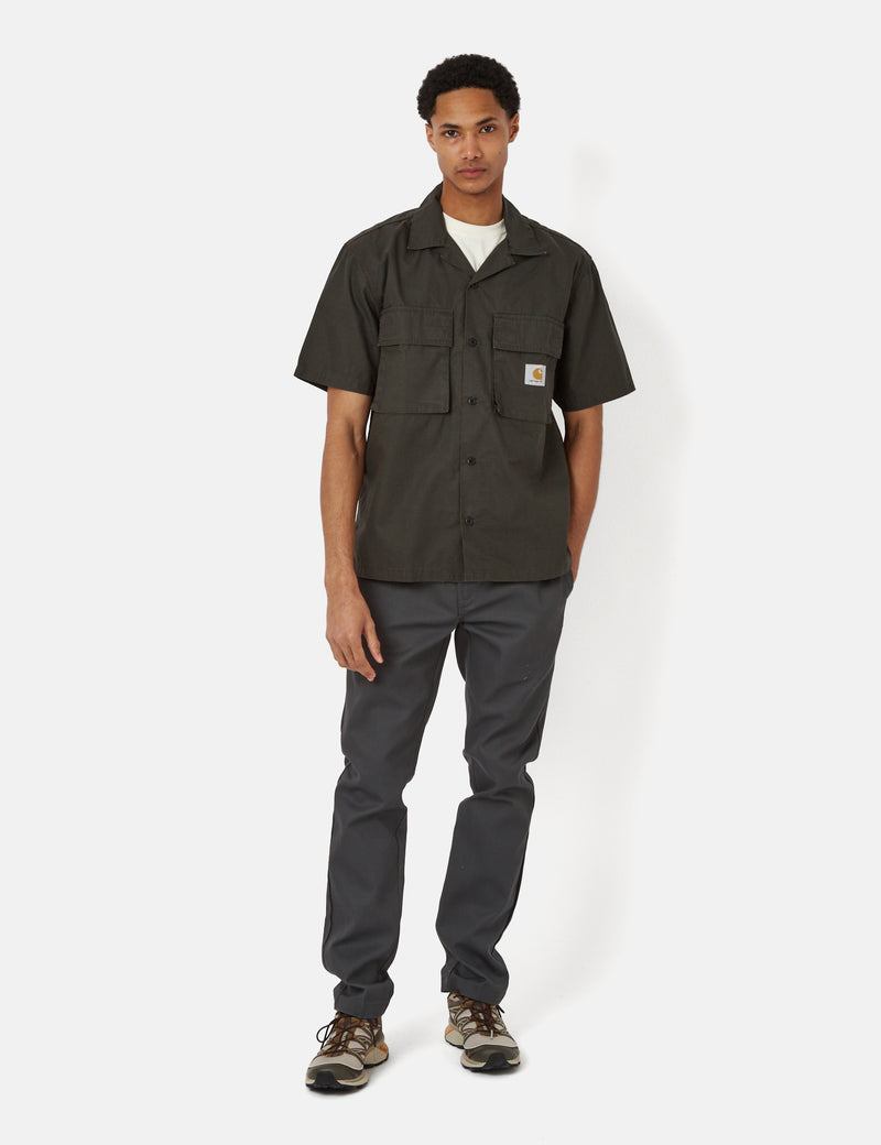 Carhartt-WIPウィントン半袖シャツ-ストームクラウド/ドルグリーン