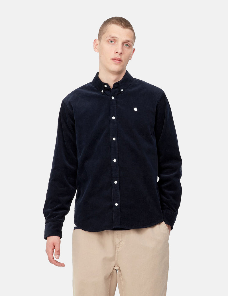 Carhartt-WIP Madison Shirt (Fine Cord) - Dark Navy Blue/White