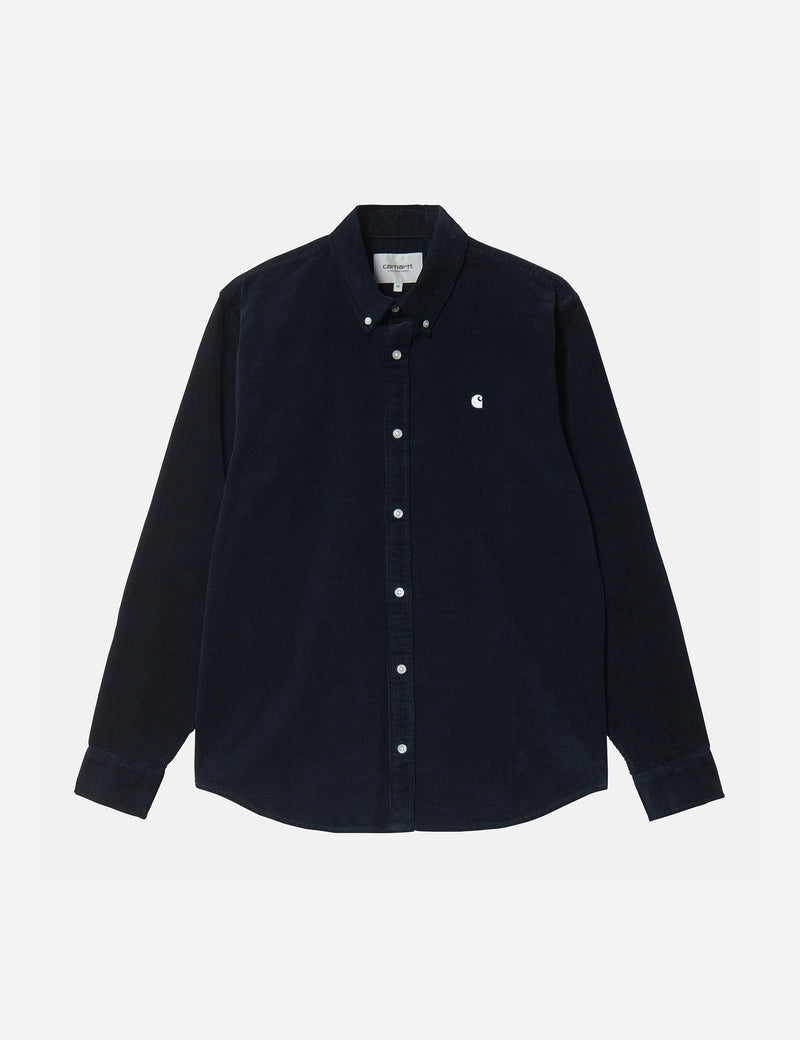 Carhartt-WIP Madison Shirt (Fine Cord) - Dark Navy Blue/White