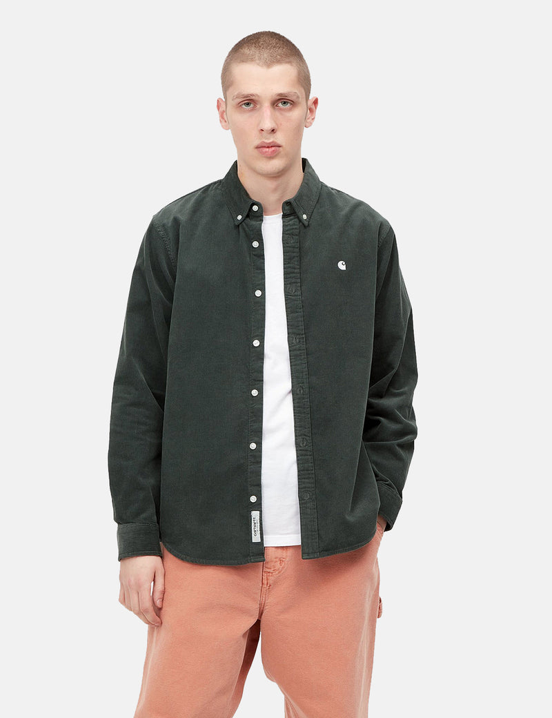 Carhartt-WIP Chemise Madison (Cordon fin) - Vert Hemlock/Blanc