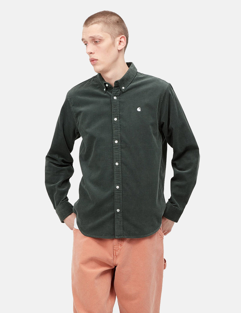 Carhartt-WIP Chemise Madison (Cordon fin) - Vert Hemlock/Blanc