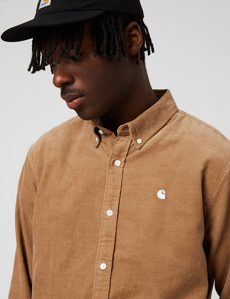 Carhartt-WIP Chemise Madison (Cordon fin) - Nomade Marron/Blanc