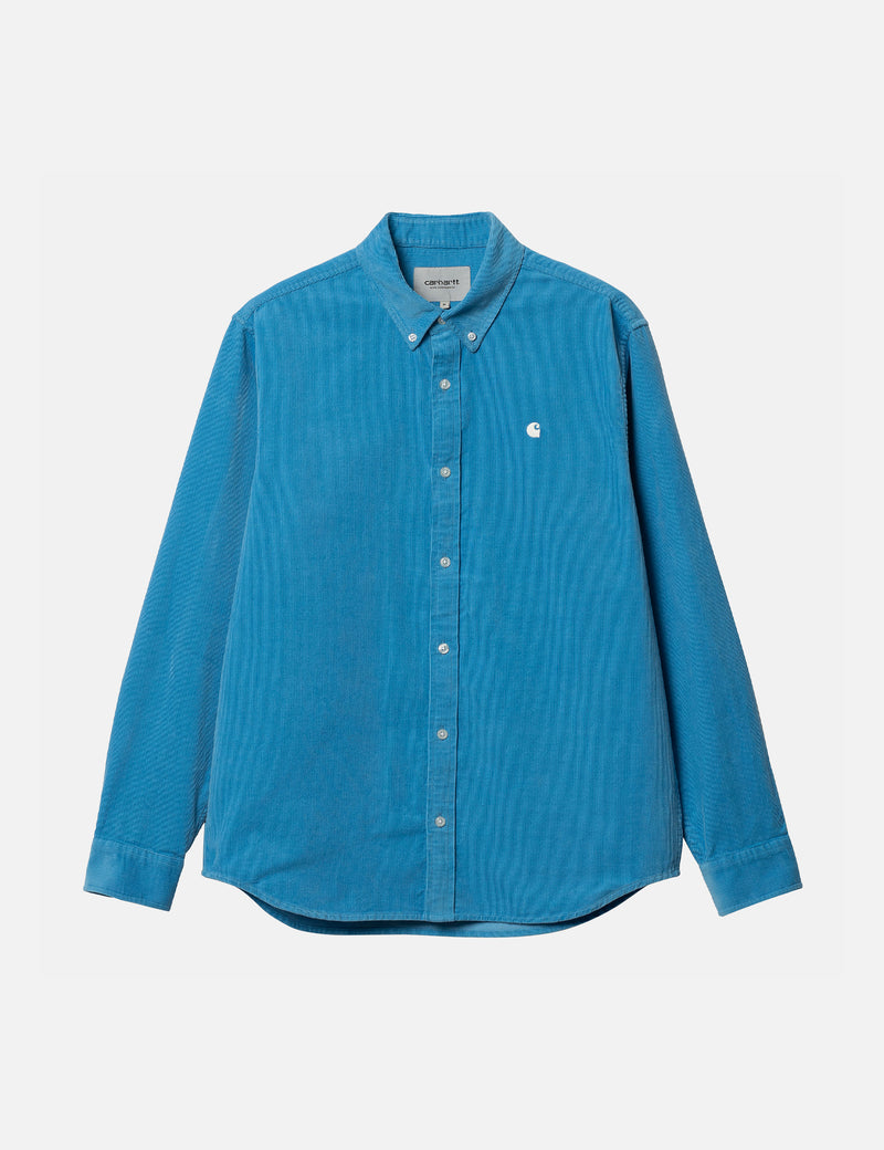 Carhartt-WIP Madison Shirt (Fine Cord) - Piscine Blue/White
