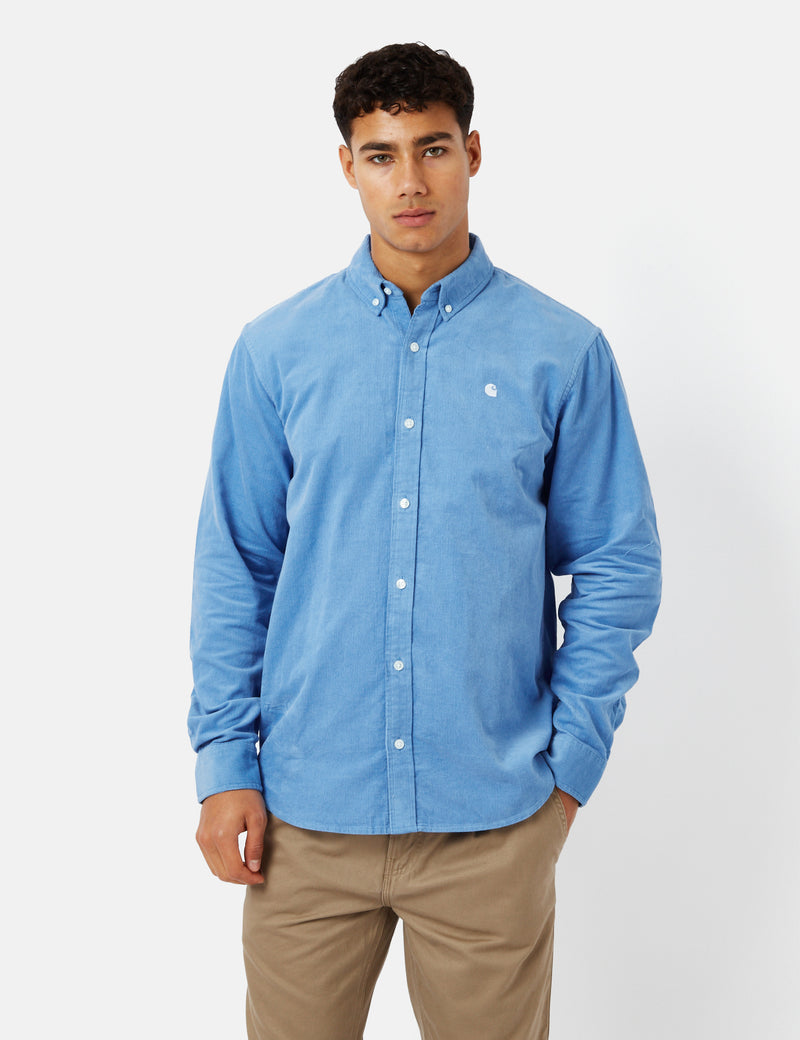 Carhartt-WIP Madison Shirt (Fine Cord) - Piscine Blue/White