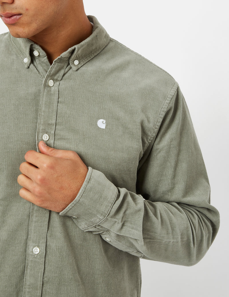 Carhartt-WIP Madison Shirt (Fine Cord) - Yucca Green/White