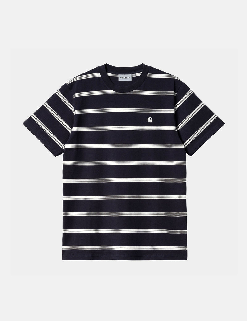 Carhartt-WIP T-Shirt Glover Stripe - Bleu Marine Foncé/Cire/Cire