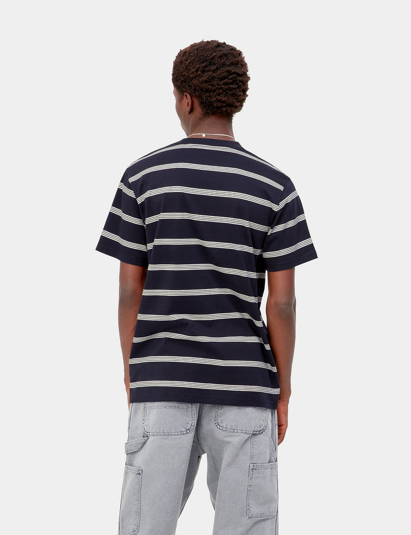 Carhartt-WIP T-Shirt Glover Stripe - Bleu Marine Foncé/Cire/Cire