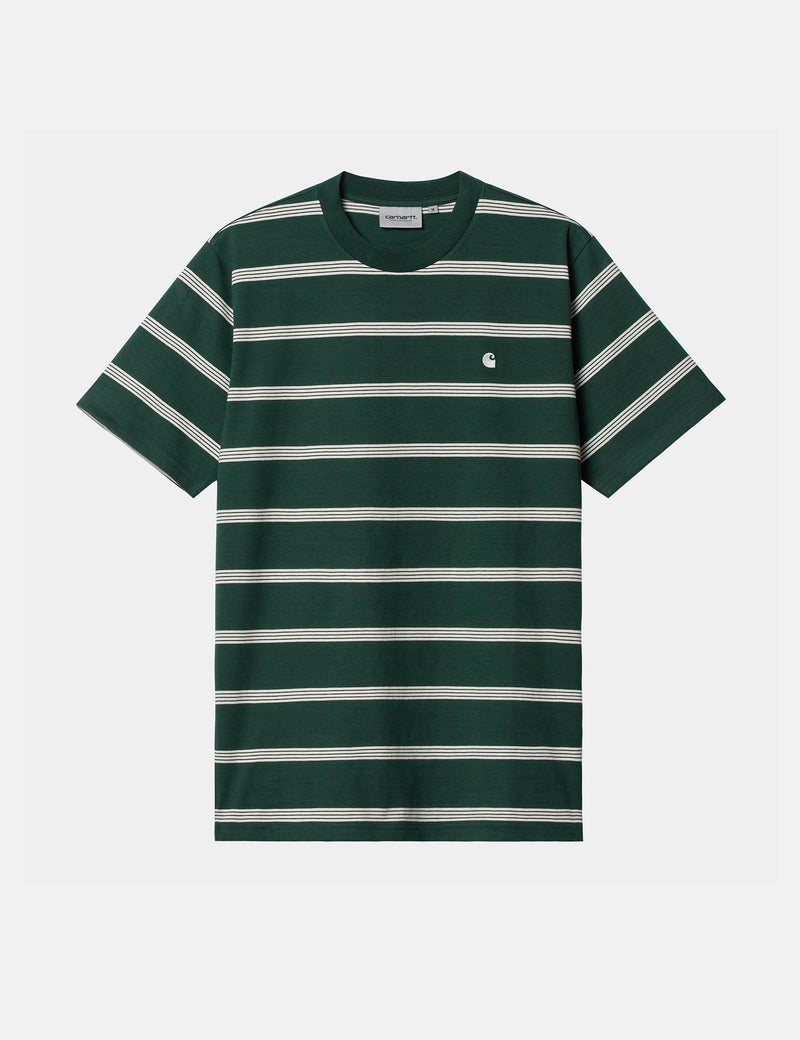 Carhartt-WIP Glover Stripe T-Shirt - Juniper Green/Wax/Wax