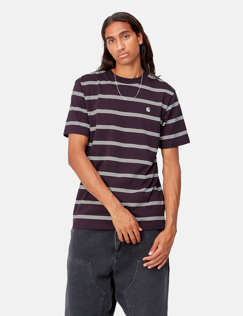 Carhartt-WIP Glover Stripe T-Shirt - Dark Plum Purple/Wax/Wax
