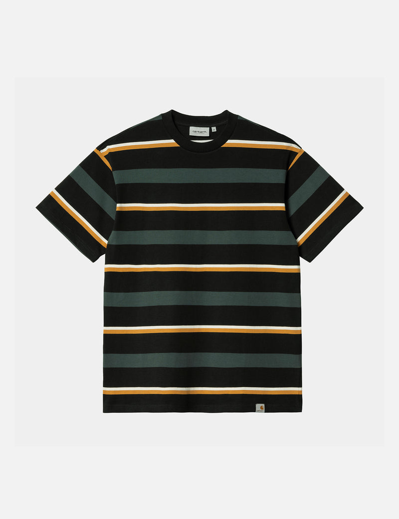 Carhartt-WIPボウマンストライプTシャツ-ジュニパーグリーン