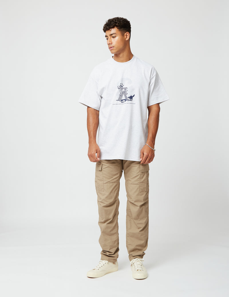 Carhartt-WIPラッキーペインターTシャツ-アッシュヘザーグレー/エンジアンブルー