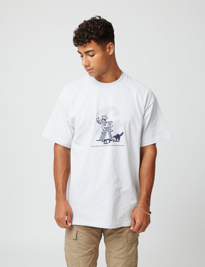 Carhartt-WIPラッキーペインターTシャツ-アッシュヘザーグレー/エンジアンブルー