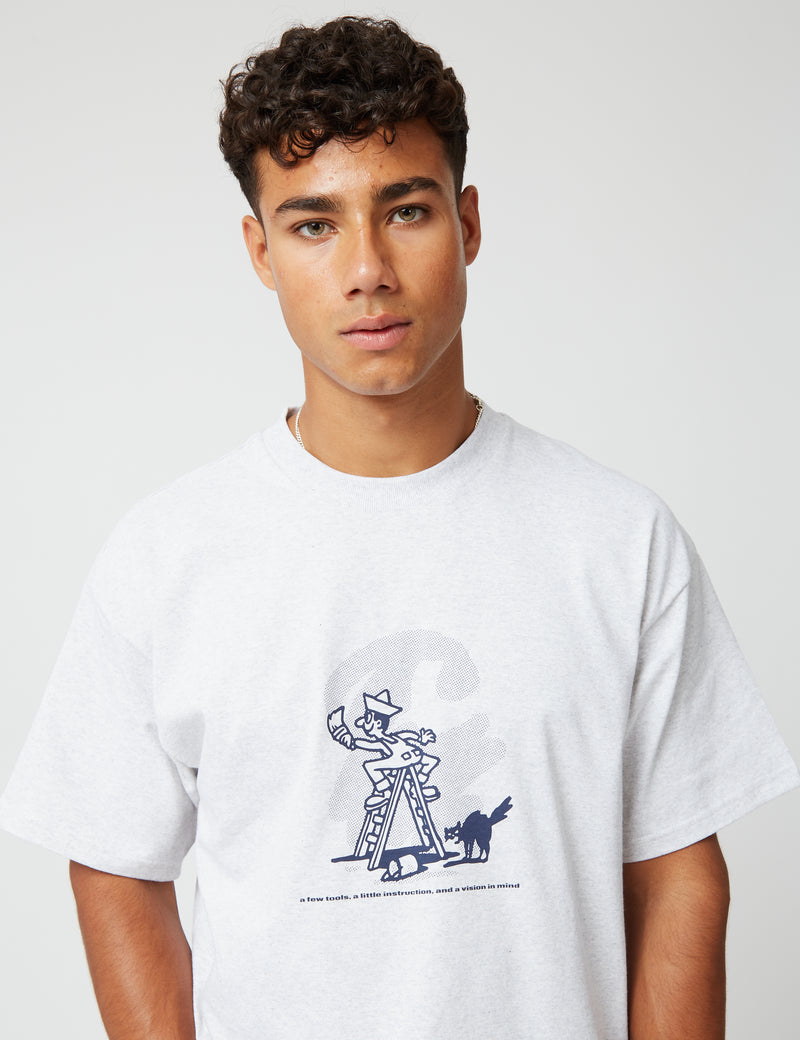 Carhartt-WIPラッキーペインターTシャツ-アッシュヘザーグレー/エンジアンブルー