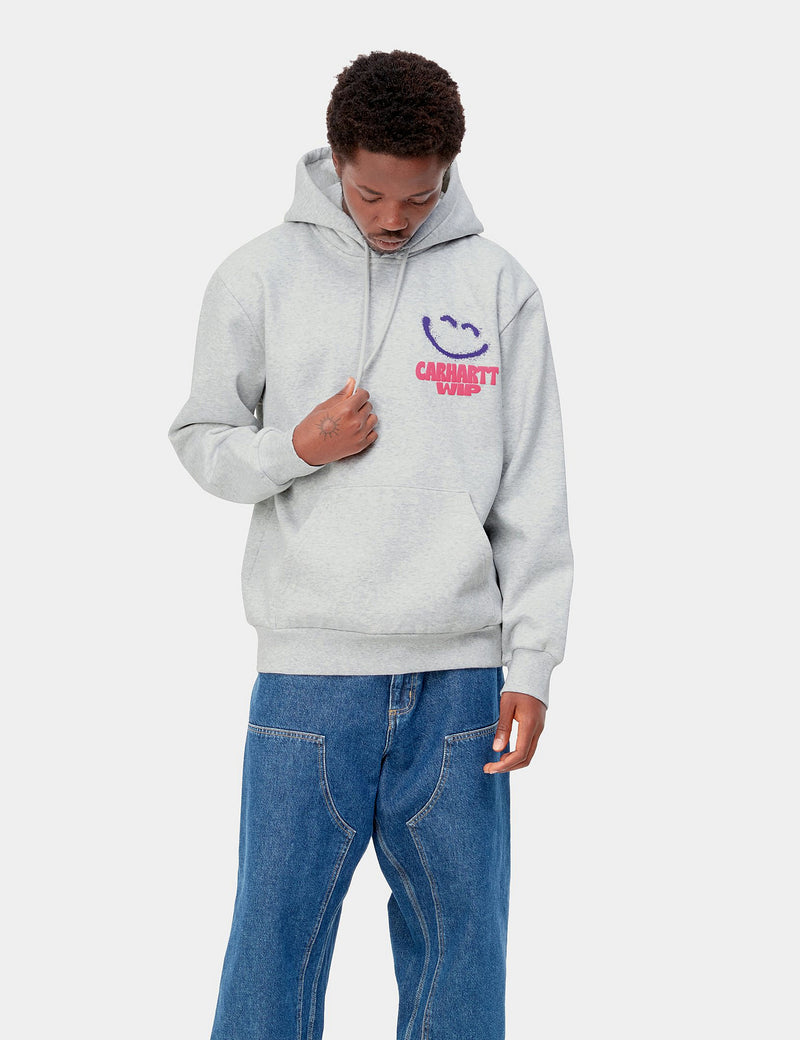 Carhartt-WIPハッピースクリプトフード付きスウェットシャツ-アッシュヘザーグレー