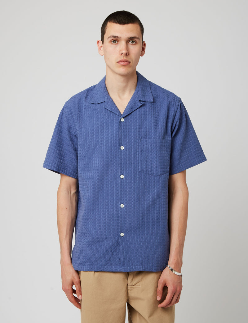 Portuguese Flannel Favo Short Sleeve Shirt - Blue