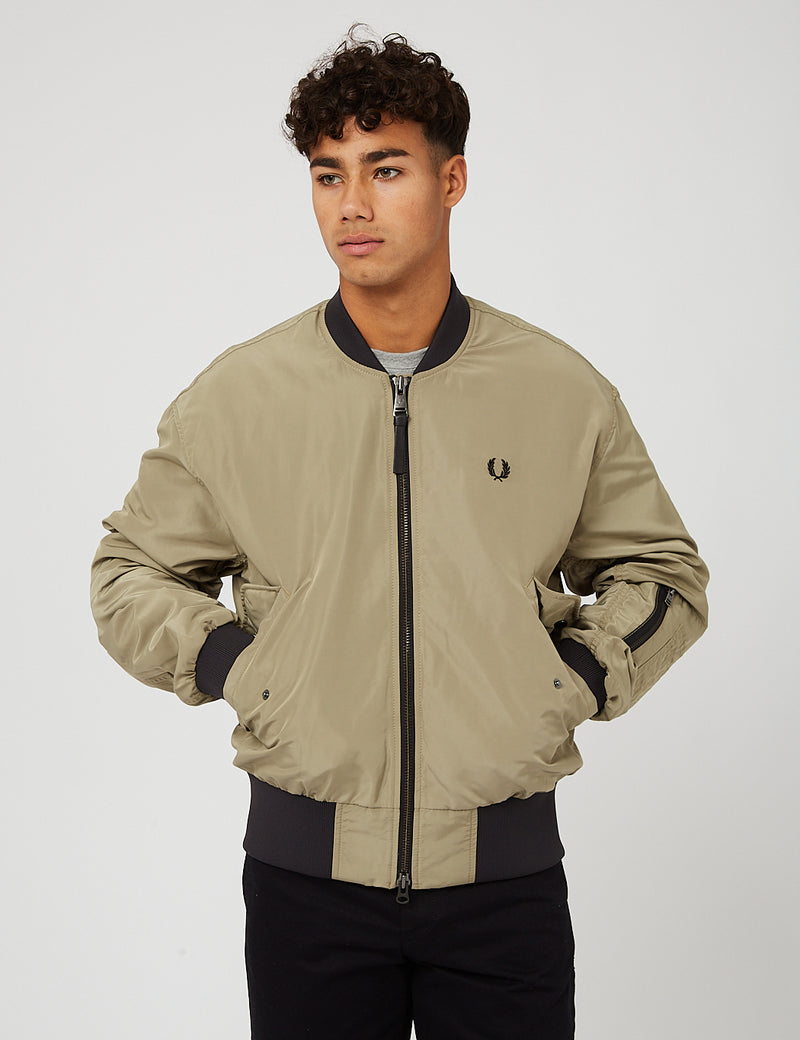 Fred Perry Contrast Rib Bomber Jacket - Sage Green