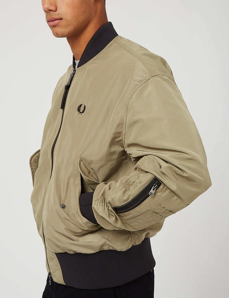 Fred Perry Contrast Rib Bomber Jacket - Sage Green
