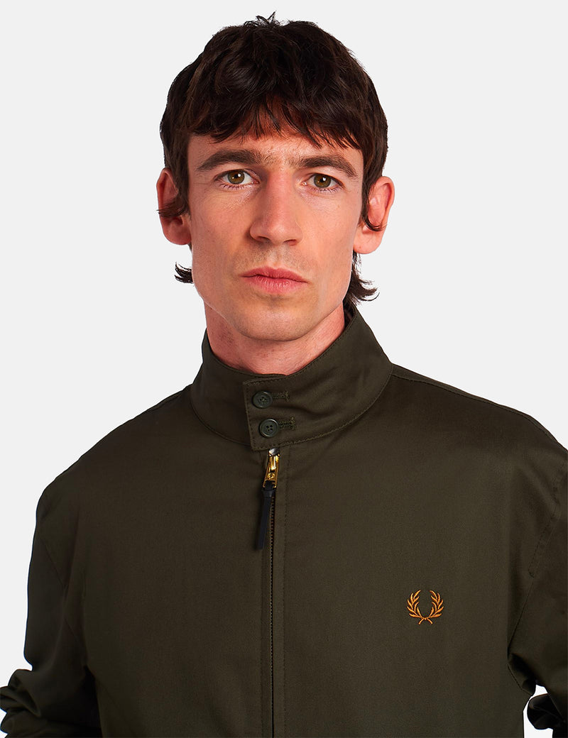 Fred Perry 왁스드 해링턴 재킷 - 헌팅 그린