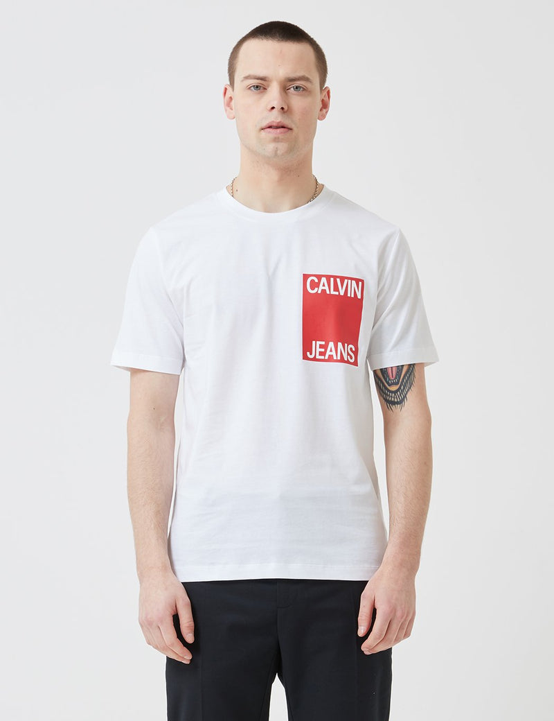 T-Shirt à Logo Calvin Klein Box Chest - White