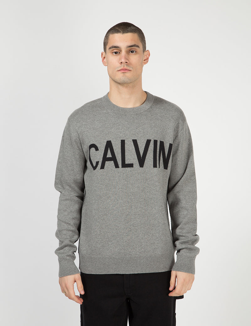 Calvin Klein Calvin Crew NeckSweatshirt-グレーヘザー/ブラック