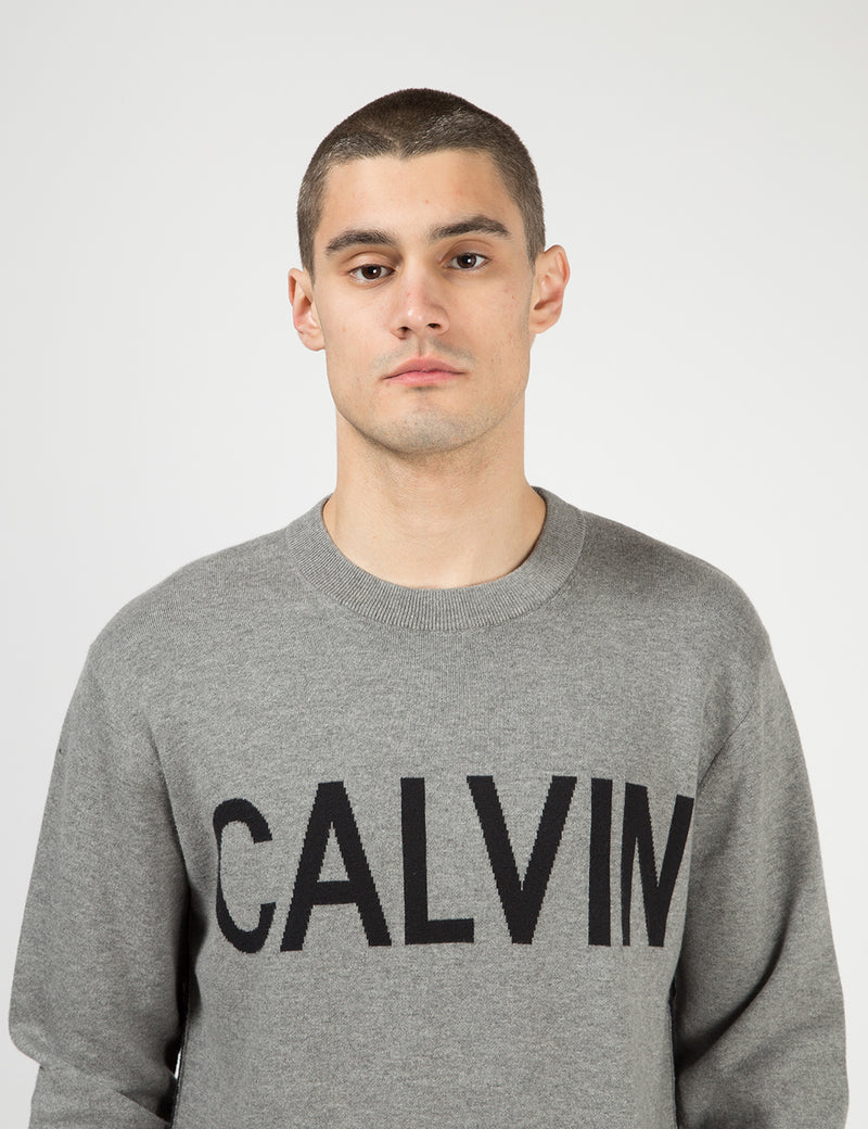 Calvin Klein Calvin 크루 넥 스웻 셔츠-그레이 헤더/블랙