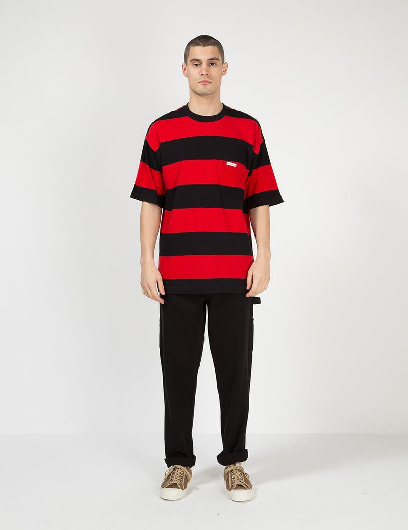 Calvin Klein Relaxed Block Stripe T-Shirt - Black/Racing Red