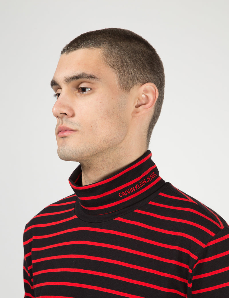 Calvin Klein Stripe L/S Turtleneck - CK Black/Red