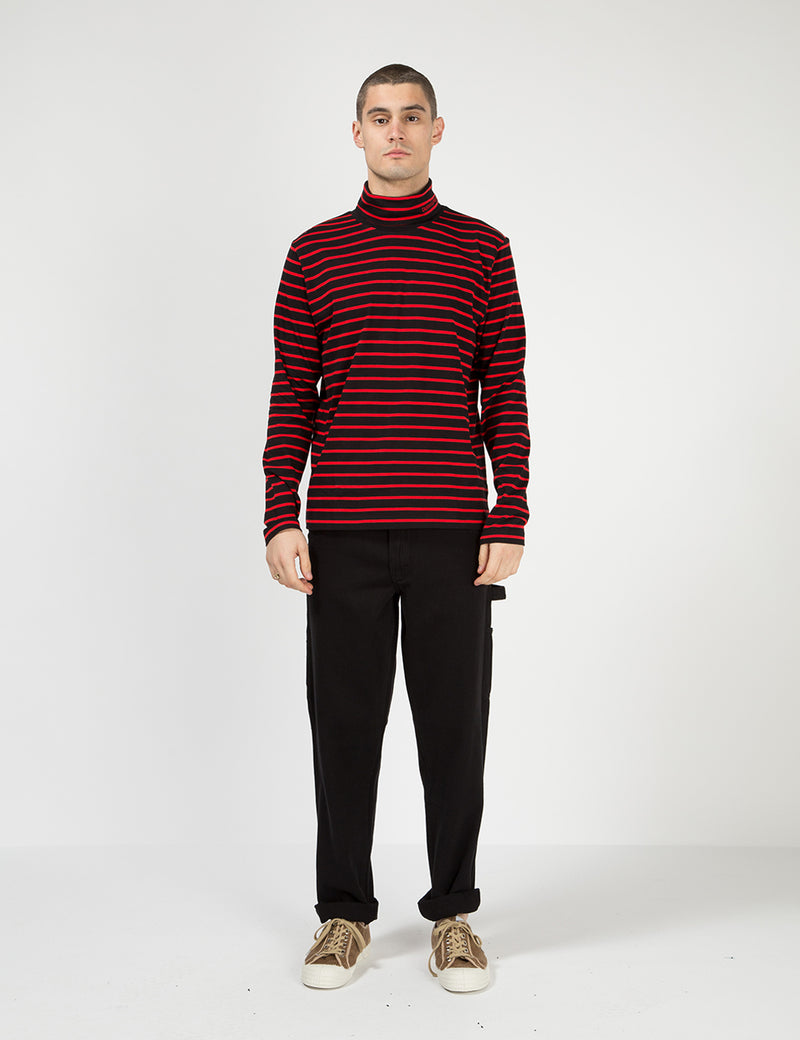 Calvin Klein Stripe L / S Pullover mit Stehkragen - CK Schwarz / Rot
