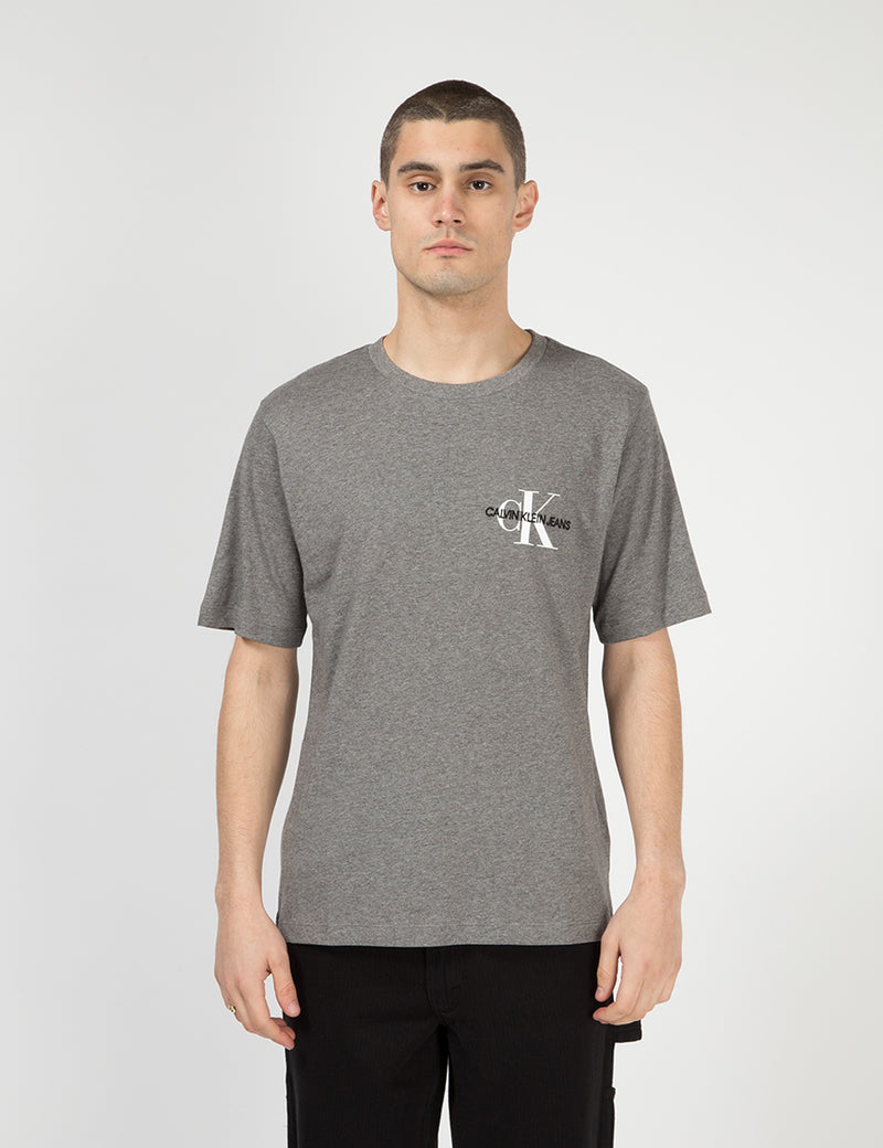 Calvin Klein-Monogramm-Kasten-Logo T-Shirt - Grau Heather