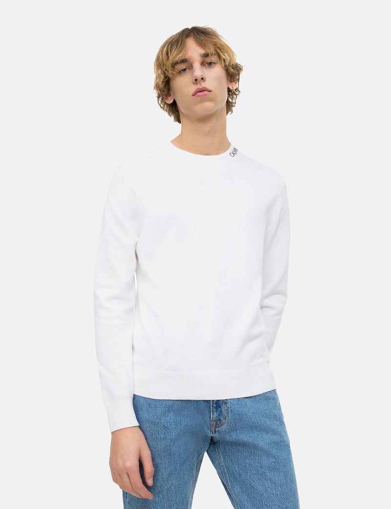 Calvin Klein Institutional Collar Logo Sweater - White