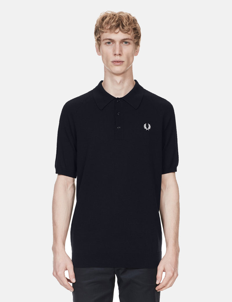 Fred Perry Short Sleeve Raglan Knitted Shirt - Navy