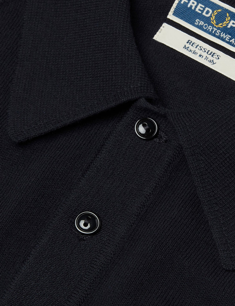Fred Perry Short Sleeve Raglan Knitted Shirt - Navy